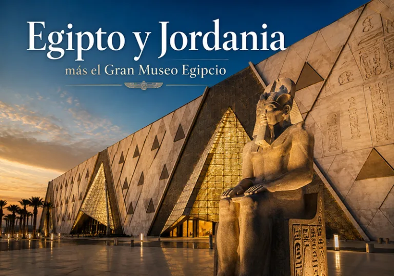 Descubre un viaje único a Egipto y Jordania. Pirámides, Luxor, Abu Simbel, Petra, el Mar Muerto y el nuevo Gran Museo Egipcio.